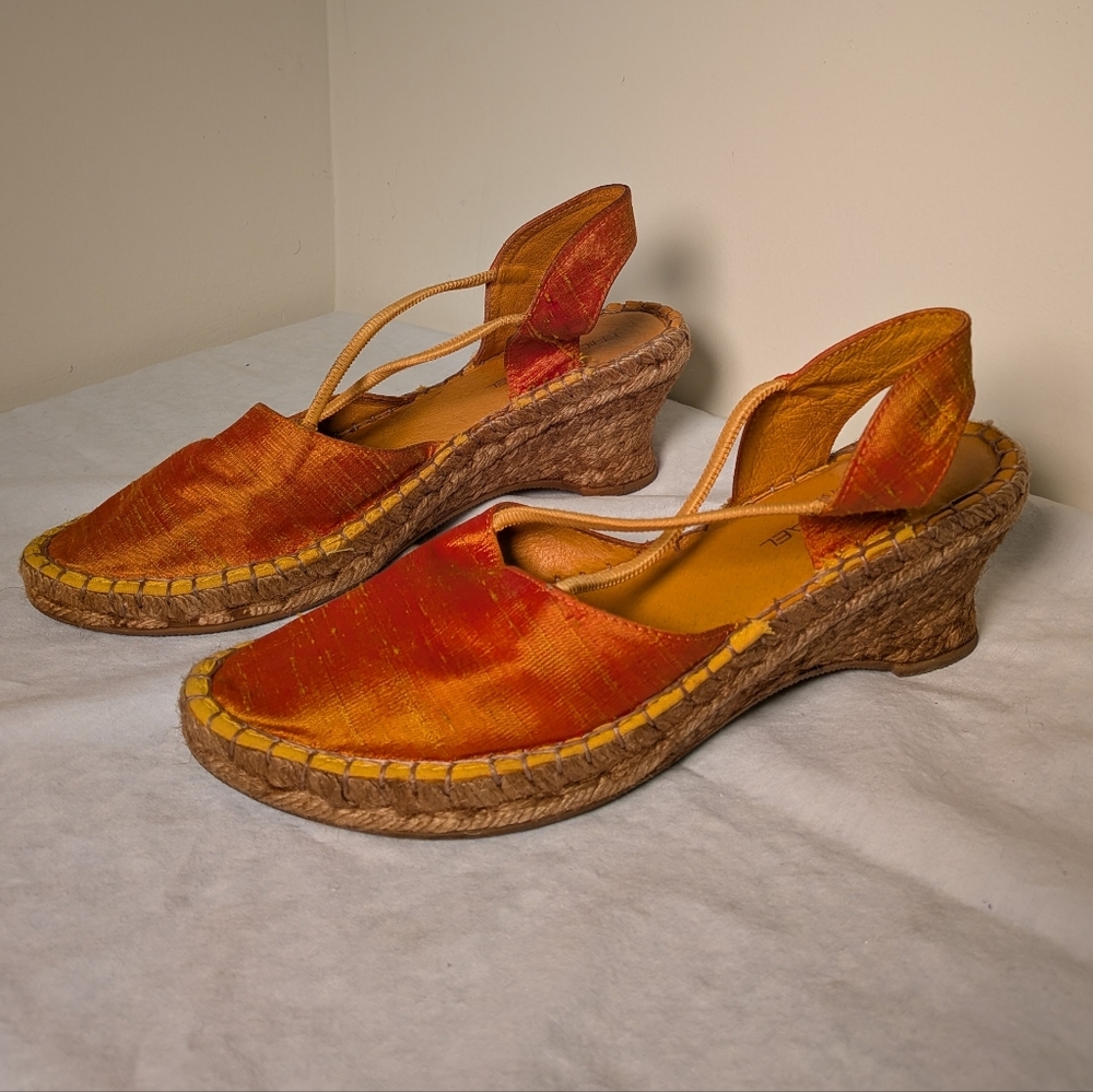 Orange Iridescent Espadrille wedge sandals Eric Michael size 6